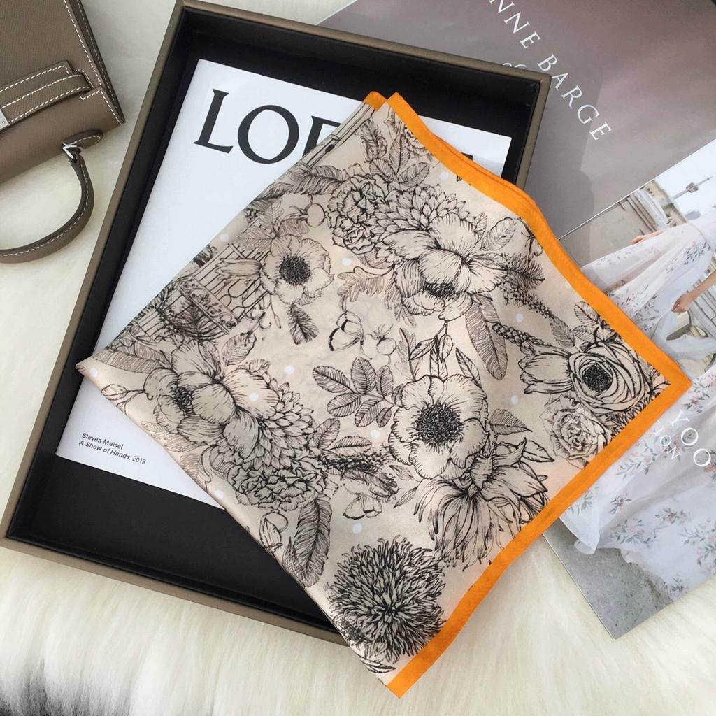 Women Elegant 53CM Square 100% Silk Scarf Flower Design Small Head Neck Hijab Kerchief Silk Bandana Scarves For Ladies