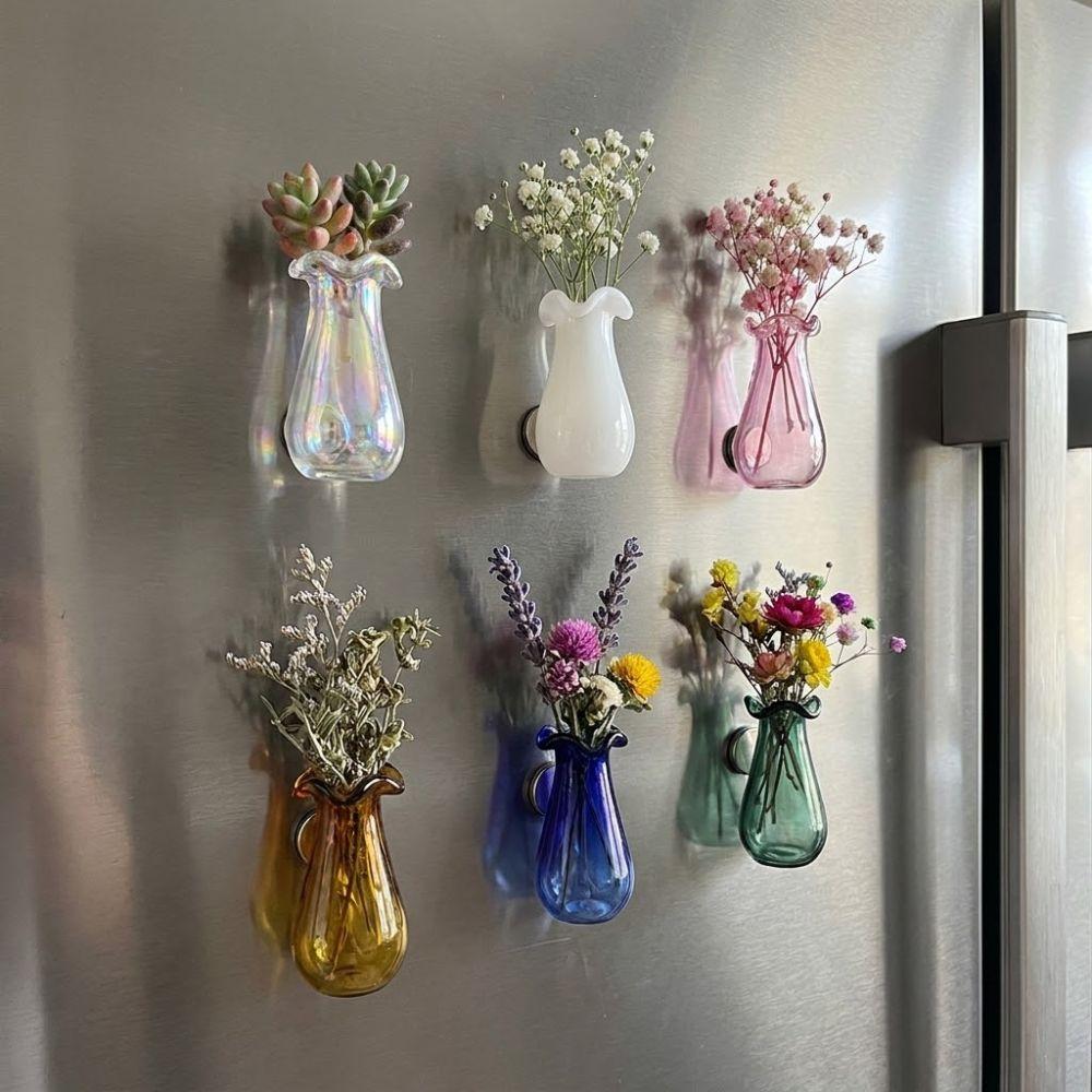 6Pcs Modern 3D Mini Vase Magnets Exquisite Hydroponic Plant Vase Office Decoration