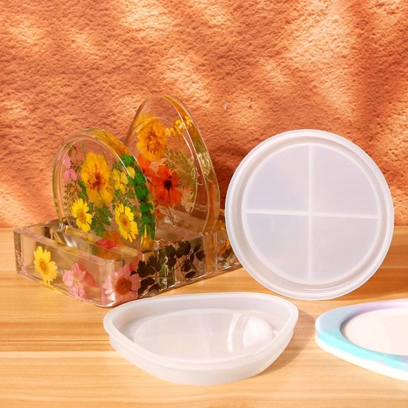 Reusable Epoxy Resin Molds Silicone Triangular & Round Coaster Molds for DIY Coaster & Storage Rack DIY Resin Art Tool