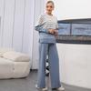 Otoño Invierno Mujer Casual Rayado Punto Suéter Pantalón Conjunto de Dos Piezas Manga Larga Jersey Tops y Pantalón de Pierna Ancha Chándal