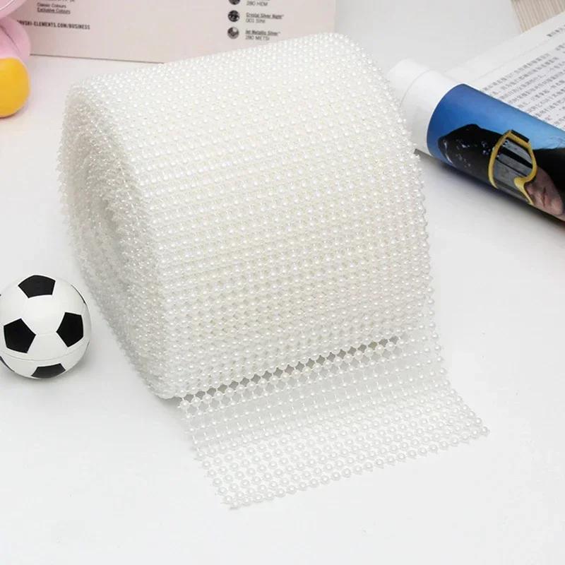 

1 Yard 24 Rows 4mm Pearl Mesh Ribbon Wrap Roll Acrylic Bead Pearl Trim for Wedding Party Cake Vase Bridal Shower Decorations белый