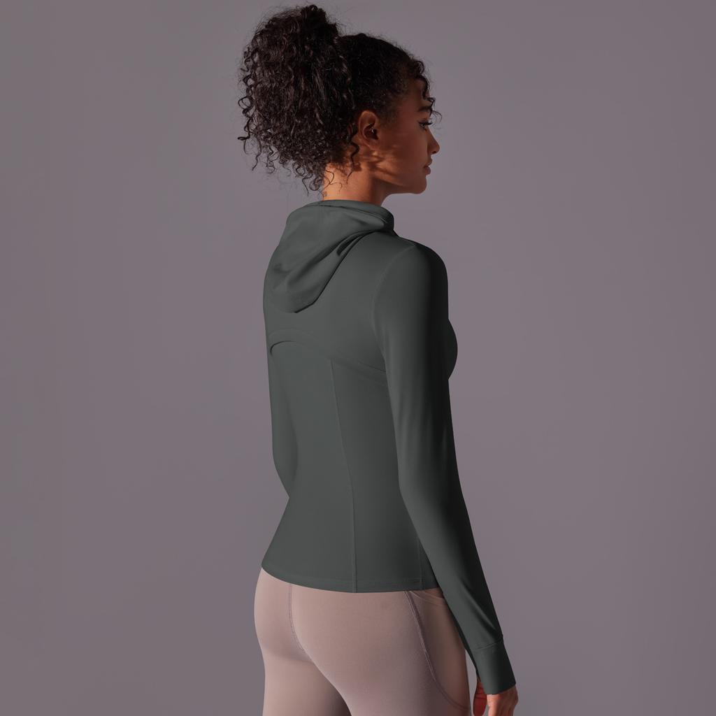 Outdoor Sun Protection Clothes, Tight Fitting Sports Running Fitness Tops, Yoga Clothes, UV Resistant Breathable Hooded Zipper Jacket