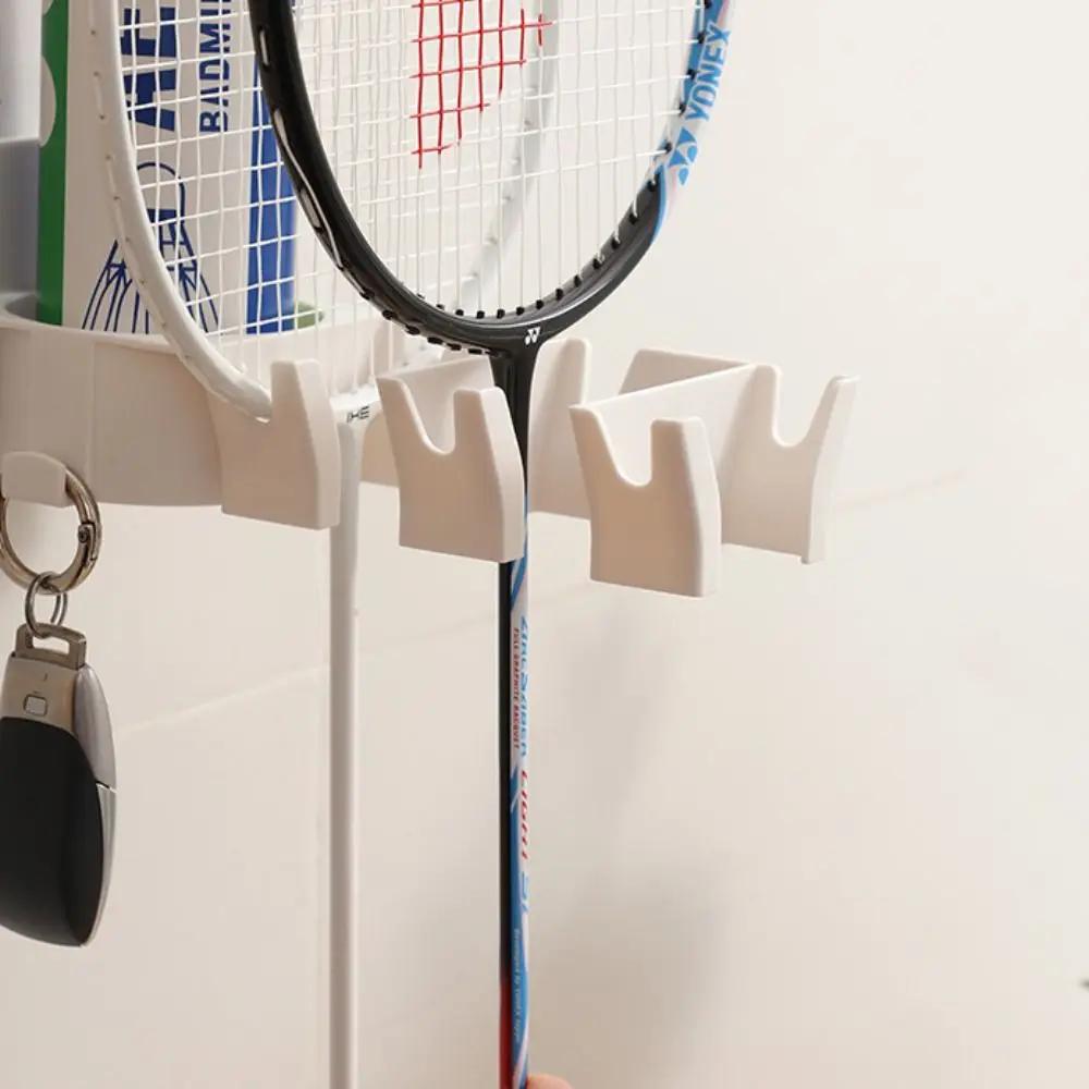 New Wall Mounted Badminton Racket Holder Punch Free 3-Slots Tennis Racket Hanger with Ball Storage Storage Rack Tennis