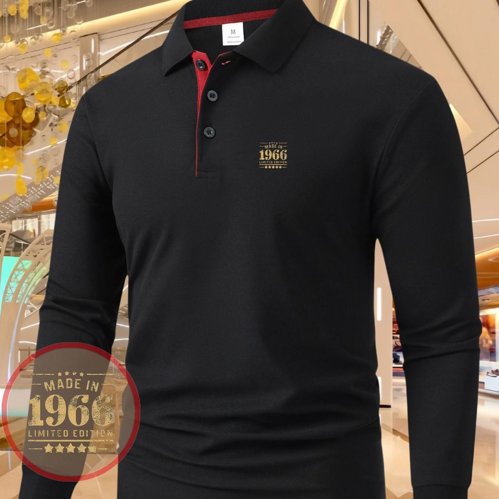 Men's Polo Shirt Long-Sleeve - Casual Print Top with MILANO Printed Pattern for Sports And Everyday Wear, Durable Fabric, Comfortable Material