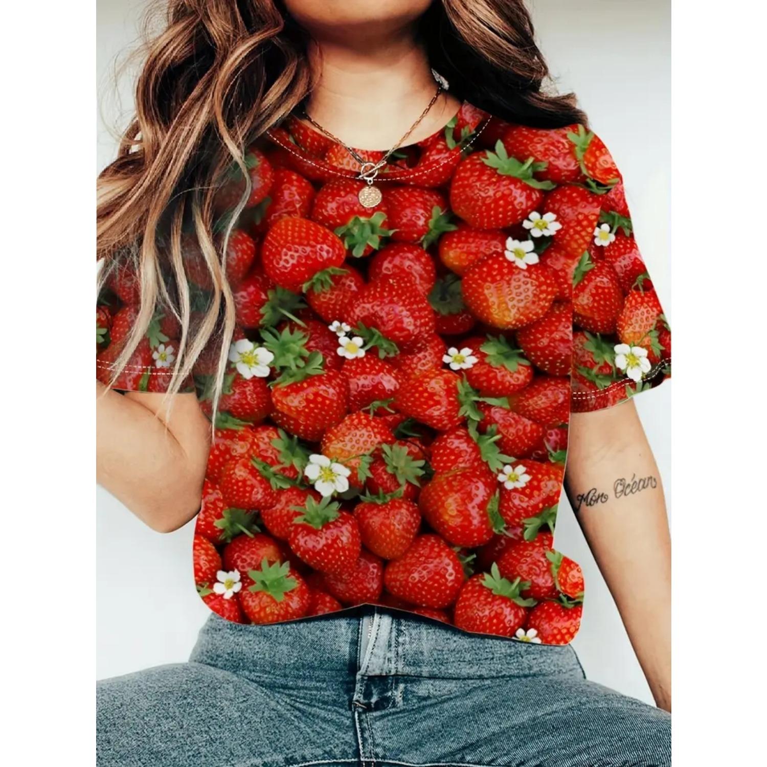 

Женский свободный топ с коротким рукавом и 3D-принтом фруктов, для повседневного отдыха, мягкий, удобный и дышащий, для занятий спортом на открытом воздухе 5XL