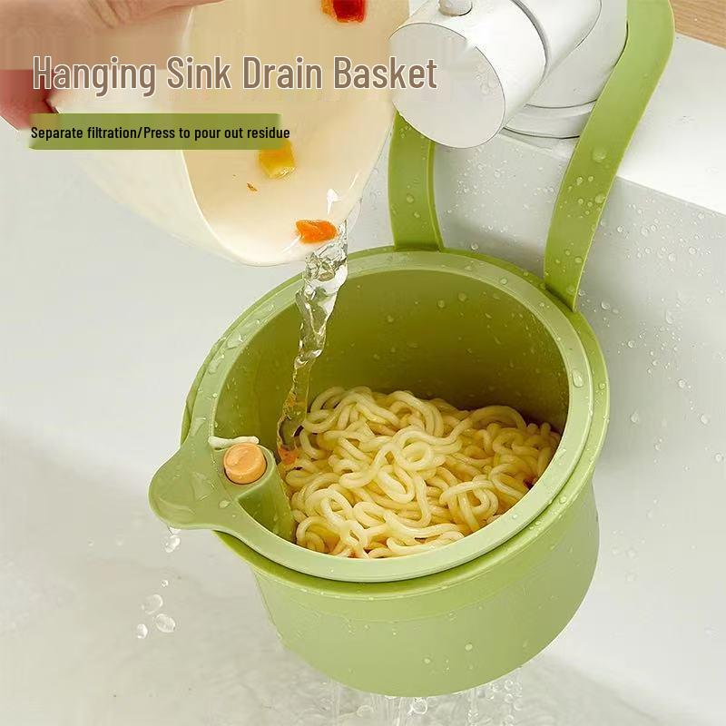 Kitchen Sink Hanging Basket - Leak-Proof Vegetable Washer and Anti-Clog Draining Bowl with Storage Shelf.