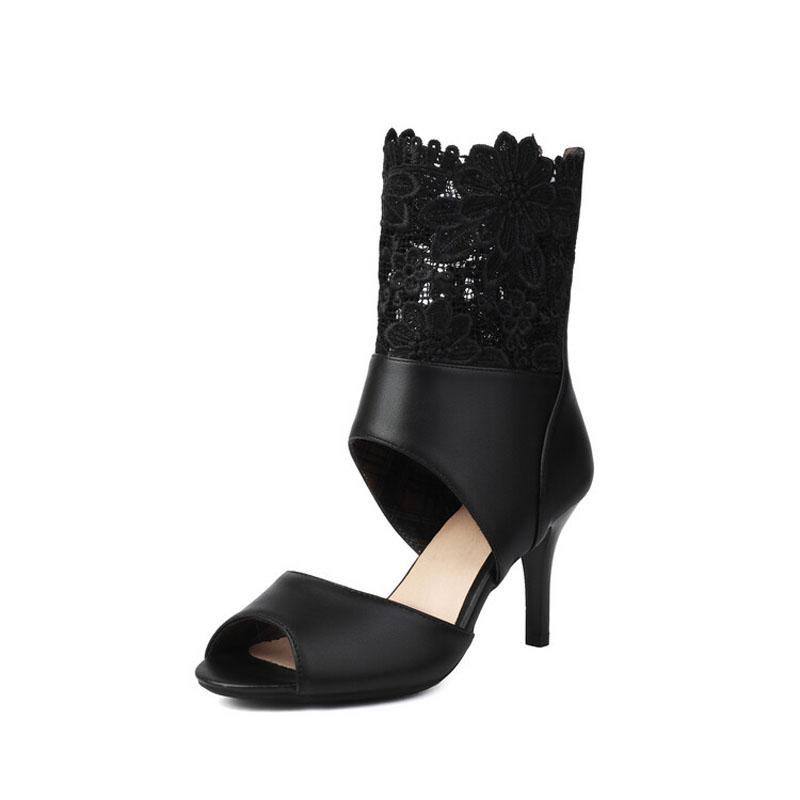 

Летние босоножки с открытым носком и высоким голенищем для женщин, тонкий каблук 7,5 см, черные, белые, кружевные туфли-лодочки, женская обувь, женские гладиаторские сандалии WSH5046 39
