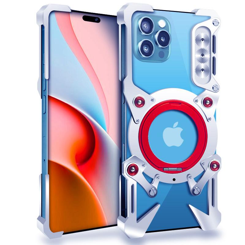 For iPhone 16 Pro Max Bumper Case Kickstand Aluminum Alloy Magnetic Phone Cover with Wrist Strap