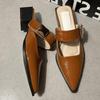 Fashion Retro Women Mid Heels Slippers Pointed Toe Heeled Sandals Woman Shoes 2025 Summer Classic Chunky Pumps Shallow Chaussures Femme