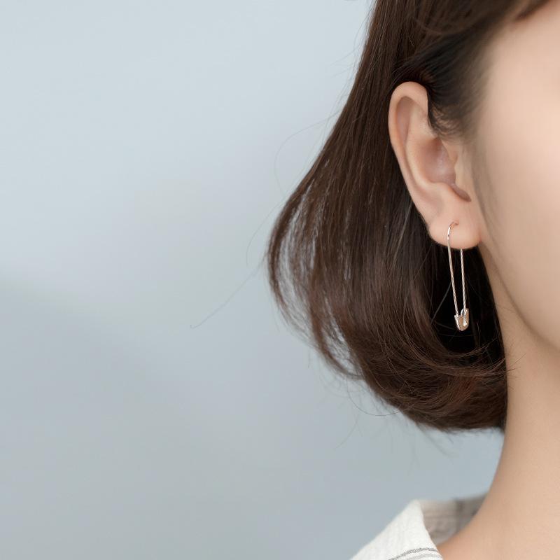 1 Pair PUNK Rock Brief Style Earring S925 Silver Small Safety Pins Puncture Unique Stud Earring for Women Men Delicate Jewellry