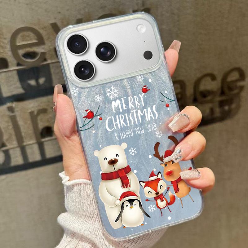 

Чехол для телефона iPhone 17 Pro Max с рождественским узором, противоударный, из твердого ПК, лазерный чехол для iPhone 16 Pro Max 16e 15 14 13 17 Air Funda iPhone 15 Plus чёрный