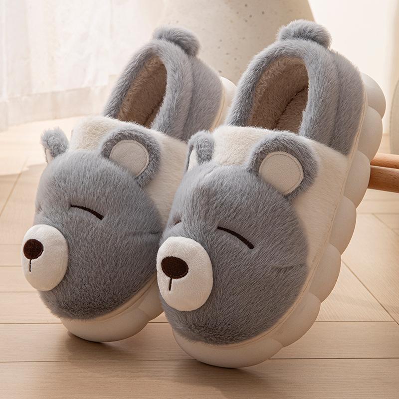 

Зимние Новые Милые Женские Хлопковые Тапочки Для Дома и Улицы, Короткие Плюшевые Теплые Тапочки, Шлепанцы с Животными, Женские Пушистые Домашние Туфли 43-44 серый