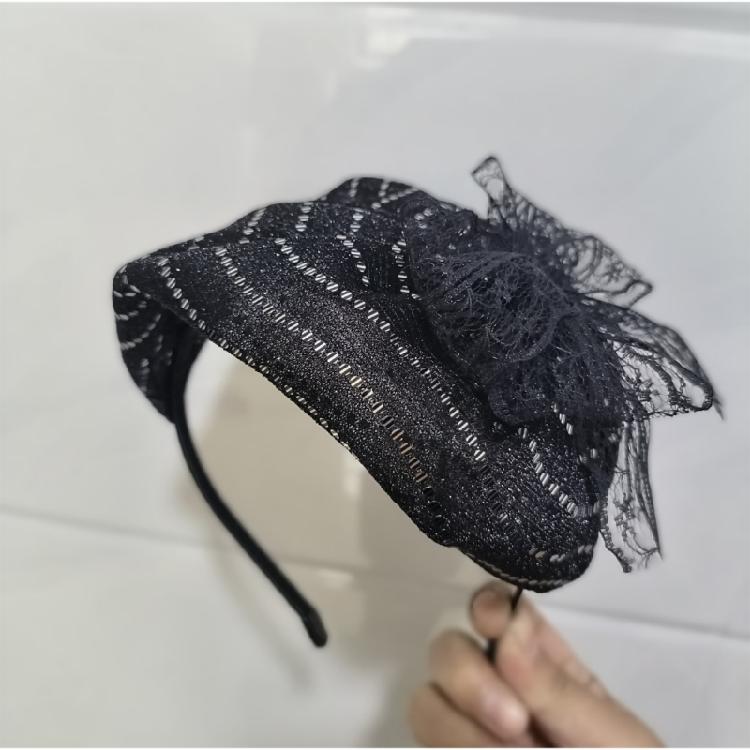 High Skull Hairhoop Lace Bowknot Hat Headband Women Formal Event Hair Covering