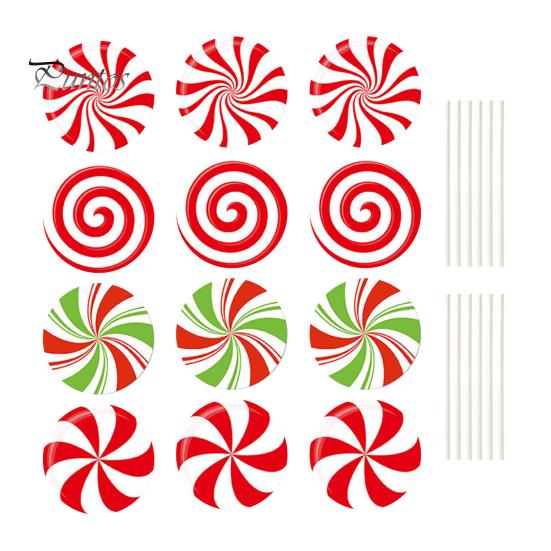 Reusable Outdoor Christmas Ornaments 12Pcs Candy Yard Stakes, Hollow Board Garden Decor with Metal Spikes, Easy Install Lawn Signs Red White Green for