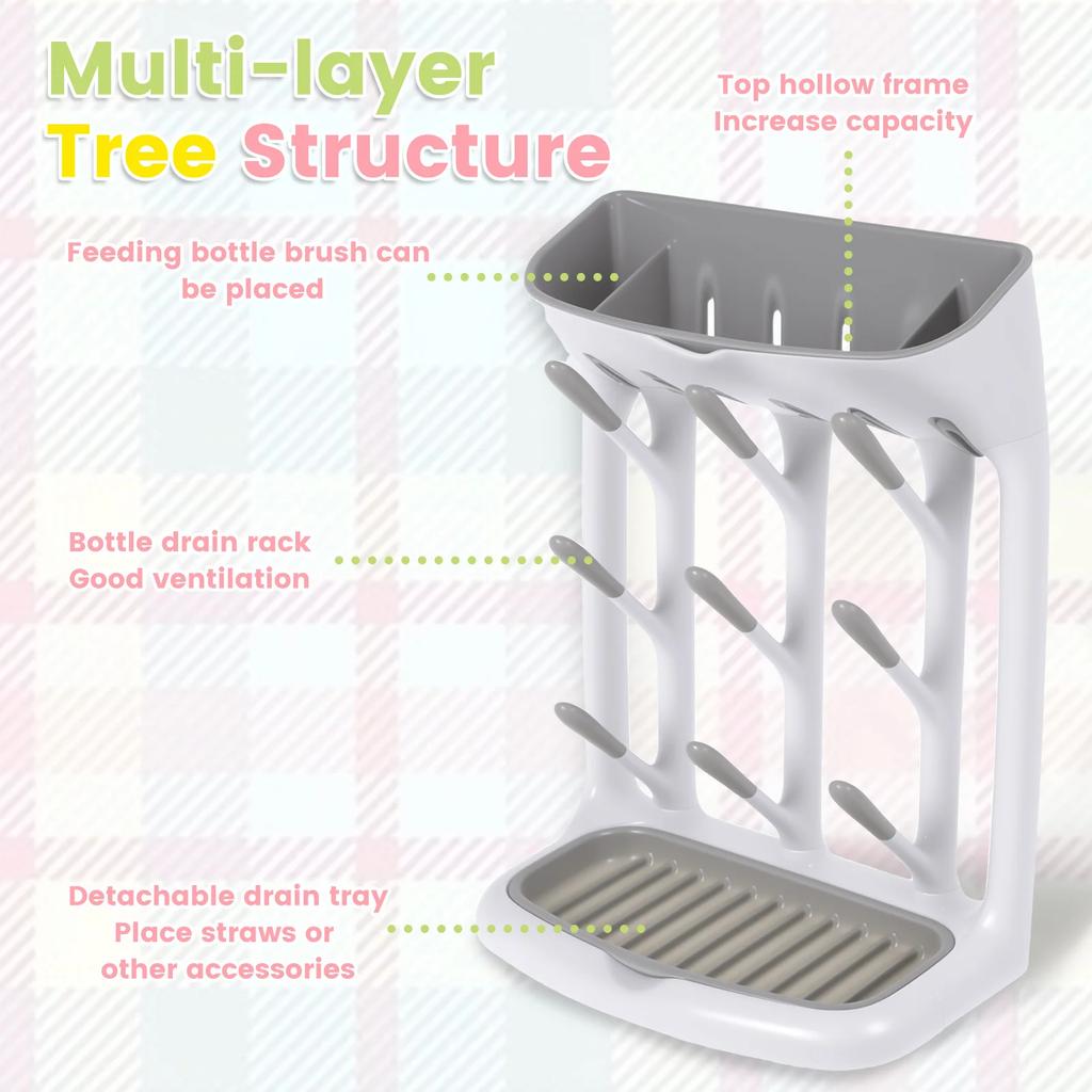Vertical Baby Bottle Drying Rack Space Saving Countertop Holder Detachable Tray Design Suitable for Baby Bottles Cups