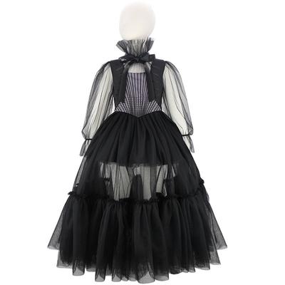Vestidos Pretos de Manga Comprida em Malha para Meninas Crianças, Roupa de Halloween, Fantasias de Cosplay