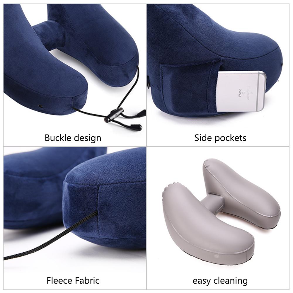 Inflatable Neck Pillow With Hood Portable U-Shaped Pillow Car Neck Rest Cushion Travel Neck Pillow H-Shaped Inflatable Pillow
