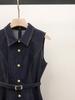Spring New Arrival Korean Style Lapel Waist-Cinched A-Line Denim Dress for Women