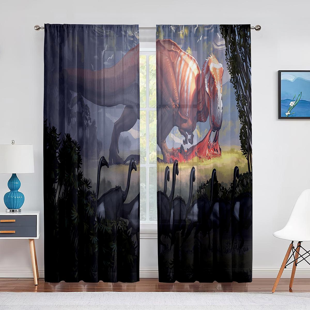 

Динозавр Юрского периода животные древние джунгли прозрачные занавески для гостиной кухни вуаль для оконных жалюзи спальня тюлевые шторы 1 PCS W100XH250cm&Grommet Top