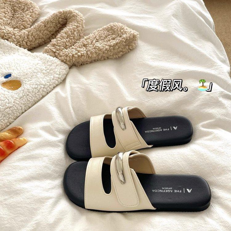 

Soft leather version~ Soft-soled slippers women s outer wear 2025 summer flat-bottomed fairy style with skirt non-slip one-word cool slippers 40
