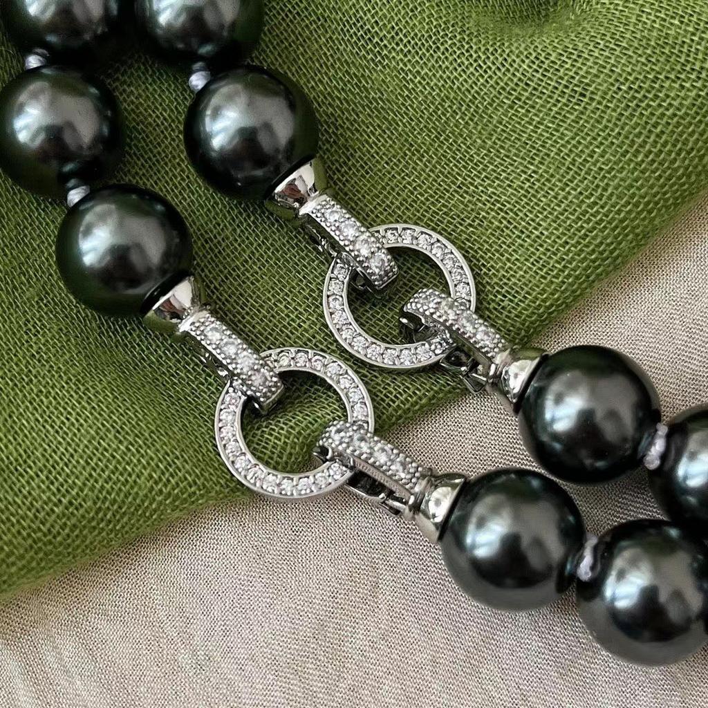 Vintage Shijia Černá Noc Černá Perla Náhrdelník Dámský Zemská Paví Zelená Umělá Mořská Perla