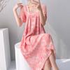 Women's nightgown thin short-sleeved printing light luxury simple breathable casual loungewear long skirt can be worn outside