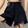 Plus Size Women’s Black Ripped High Waist A-Line Denim Shorts - Spring/Summer 2025