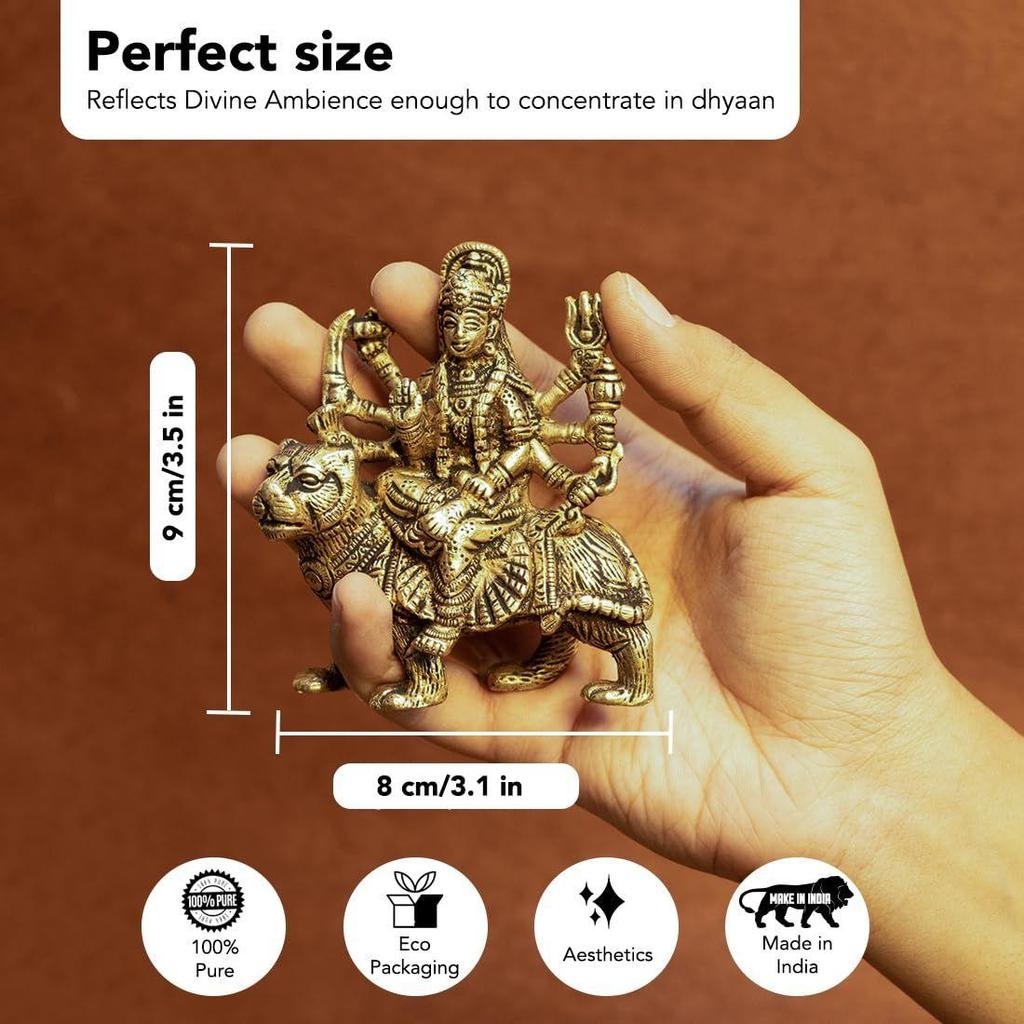 100% Pure Brass Durga Maa Idol (Size: 12.8 Cm) | Durga MATA Murti for Home Decor & Puja Room | MATA Rani Murti for Office Desk |