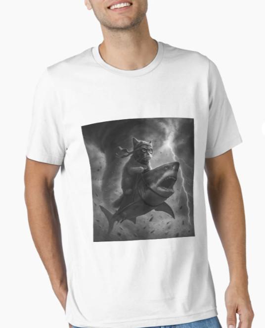 Funny Cat Riding a Shark in Tornado Meme Essential T-Shirt S