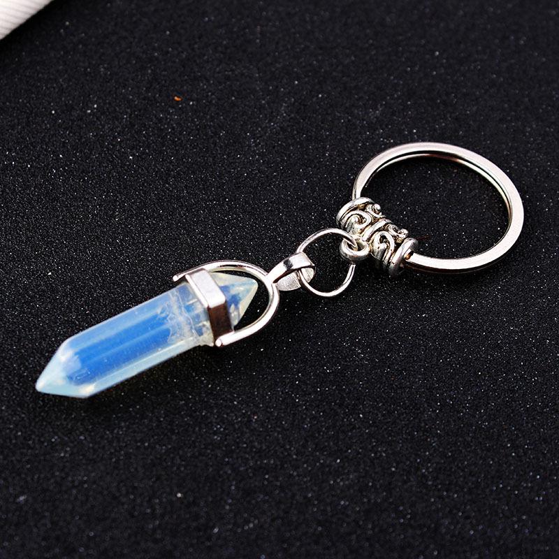 Hexagon Natural Crystal Column Original Stone Keychain Přívěsek