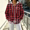 Women's Casual Loose Fit -Lined Printed Hooded Zip-Up Cardigan
