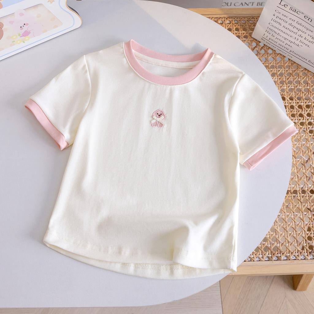 Girls Summer Short Sleeve T Shirt With Bow Tie Baby Versatile Base Layer Top Trendy Casual Tee For Kids
