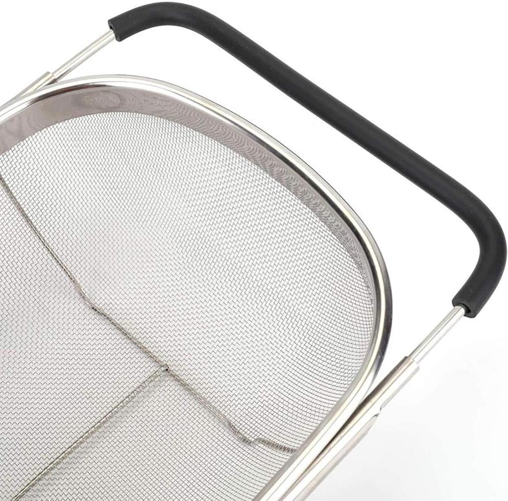 Over Sink Colander 6QT Stainless Steel Fine Mesh Strainer with Expandable Rubber Handles