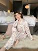 Love Plaid Cat Sweet Pajamas Women's Early Spring Ice Silk Cute Long-sleeved Suit, Comfortable Loungewear Outside