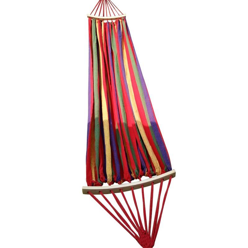 Heavy Duty Canvas Hammock With Curved Rod Outdoor Camping Swing Single Double Person Anti-Tip Design