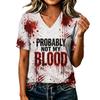 Women's Casual V-Neck Top with Halloween Print for Fall Festive Wear