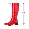 Fashion Autumn Winter Woman Boots Square Heel Knee-High Pointed Toe Patent Leather Boots Comfortable Low Heel Party Dress Dance Shoes