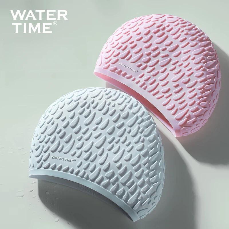 WATERTIME Silicone Swimming Cap, for Long Hair, Ear Protection, Large Size, Waterproof, White