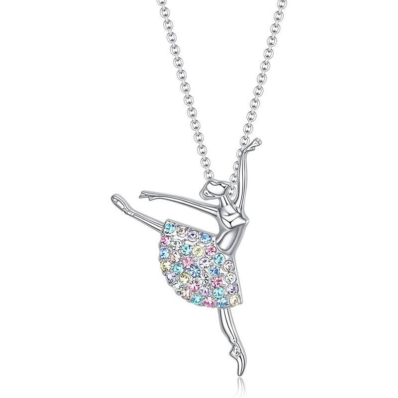 Rhinestone Dancing Ballet Girl Pendant Zinc Alloy Women Choker Necklace Birthday Gift