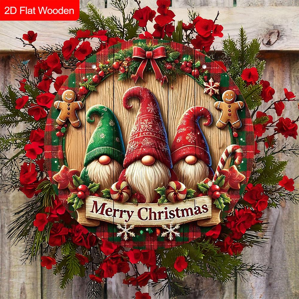 Christmas Wooden Sign with Gnomes Pattern - Navidad Wooden Sign for Christmas Tree, Front Door Decor - Ideal Christmas Decoration