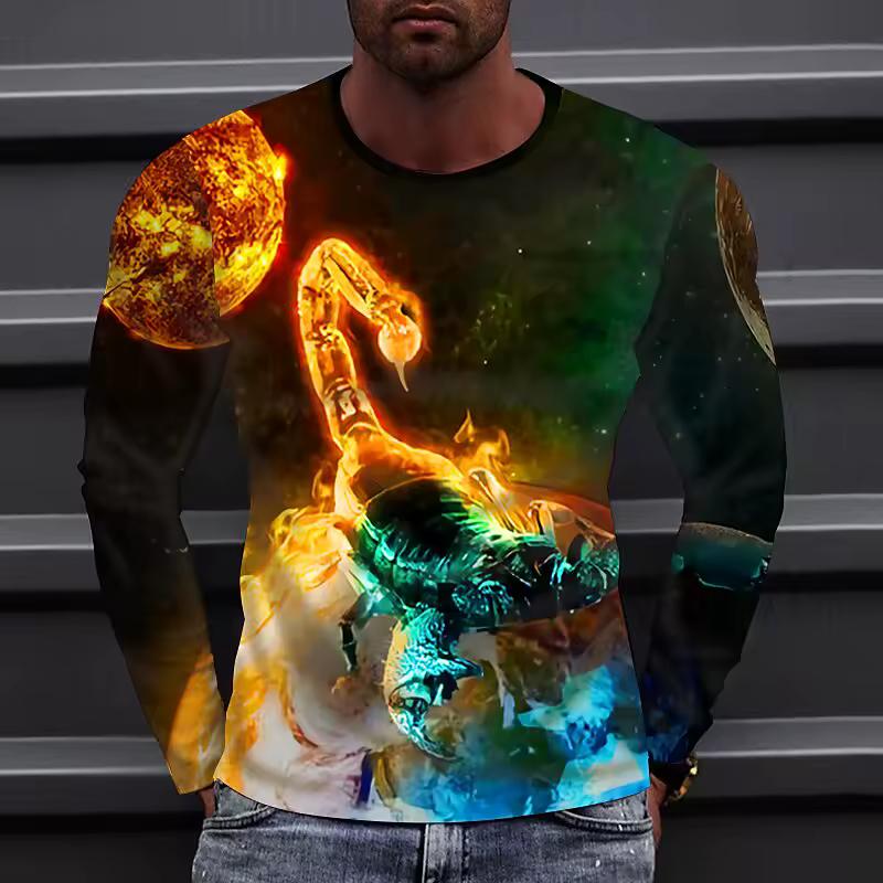 T-Shirt Trend Cool Street Hip Hop Long Sleeve Top Oversize Comfortable Spring Autumn Man Clothes 3D Print Scorpion Pattern Men's