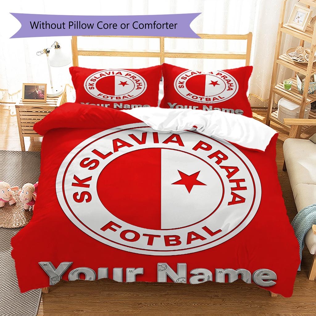 Biancheria da letto personalizzata con stemma del Slavia Praga, set copripiumino copripiumino federa regalo di compleanno per la casa (1 * copripiumino + 2 * federa, senza nucleo)