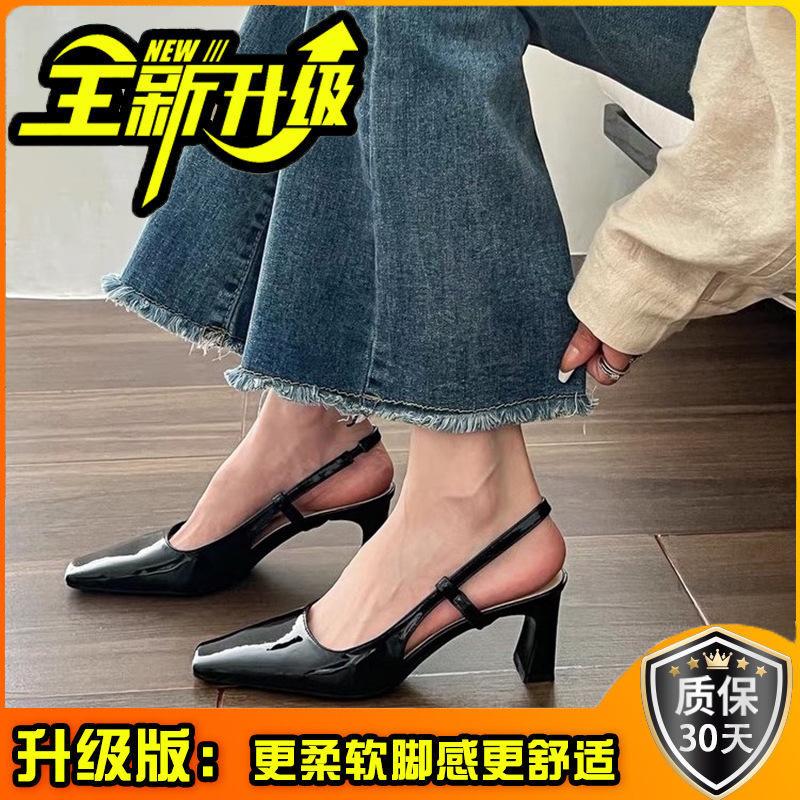 Niche silver thick-heeled temperament celebrity bag head sandals women's new summer high-end fashion medium and high-heeled evening shoes