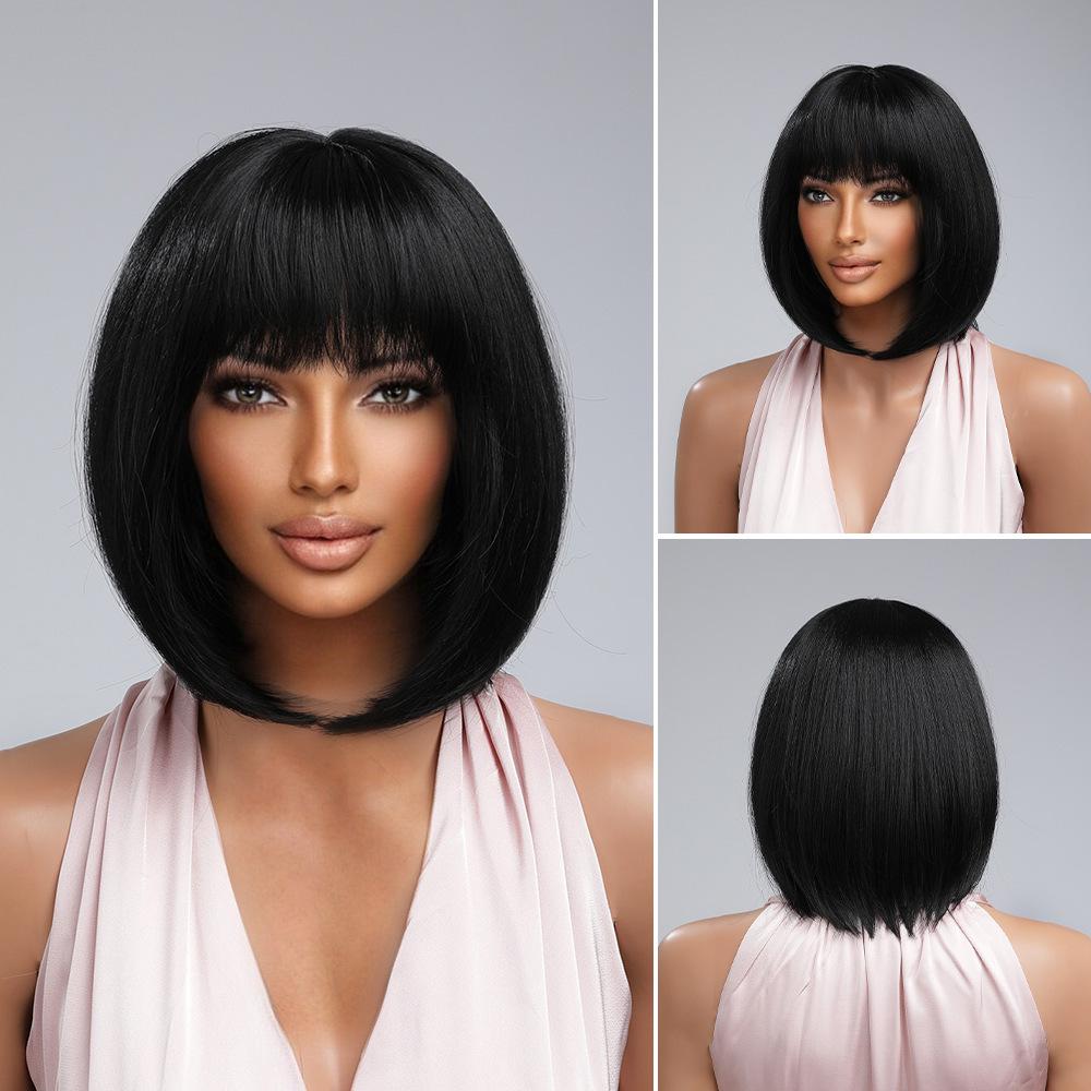 Женский модный короткий прямой парик боб с челкой, синтетический многослойный парик