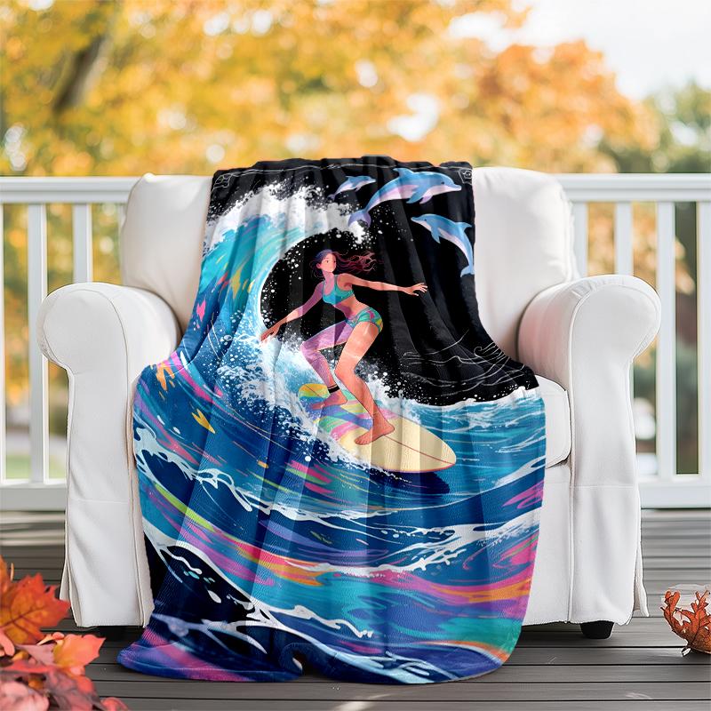 Surf Theme Printed Blanket - Perfect for Couch, Bed, Travel & Outdoor Use | Machine Washable, Cozy & Durable.