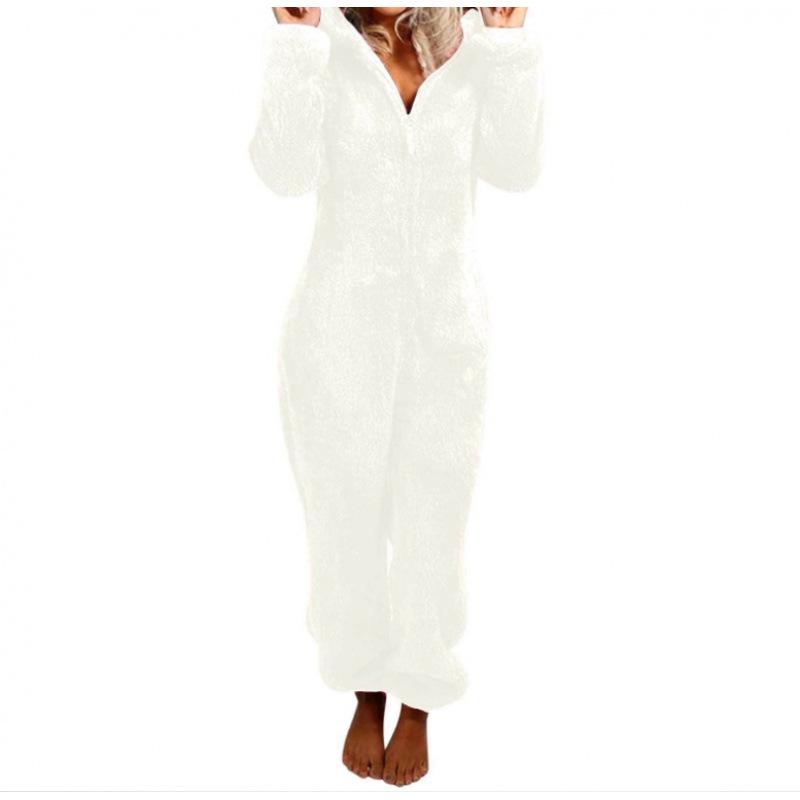 2024 Trendy EU & US Fall/Winter Fleece-Lined Thick Hooded Jumpsuit Pajamas for Women
