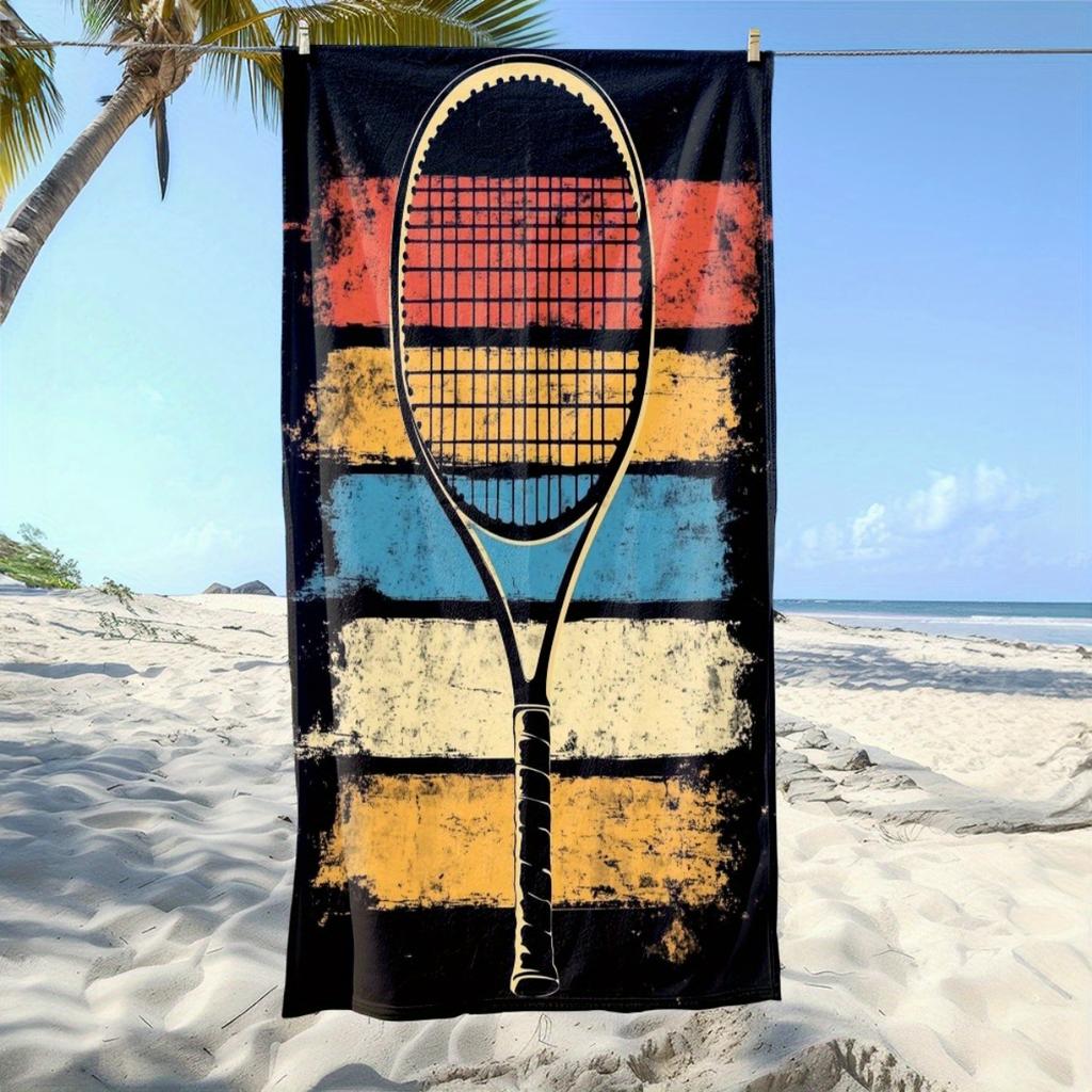 Tennis Schläger Druck Extra Groß Strandtuch Mikrofaser Schnelltrocknend Sandfrei Für Pool Yoga Reisen