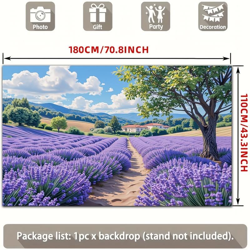2D Plane, 1 Piece of Serene Lavender Field Flower Valley Mountain Scenery Polyester Background Fabric, for Use In a Room