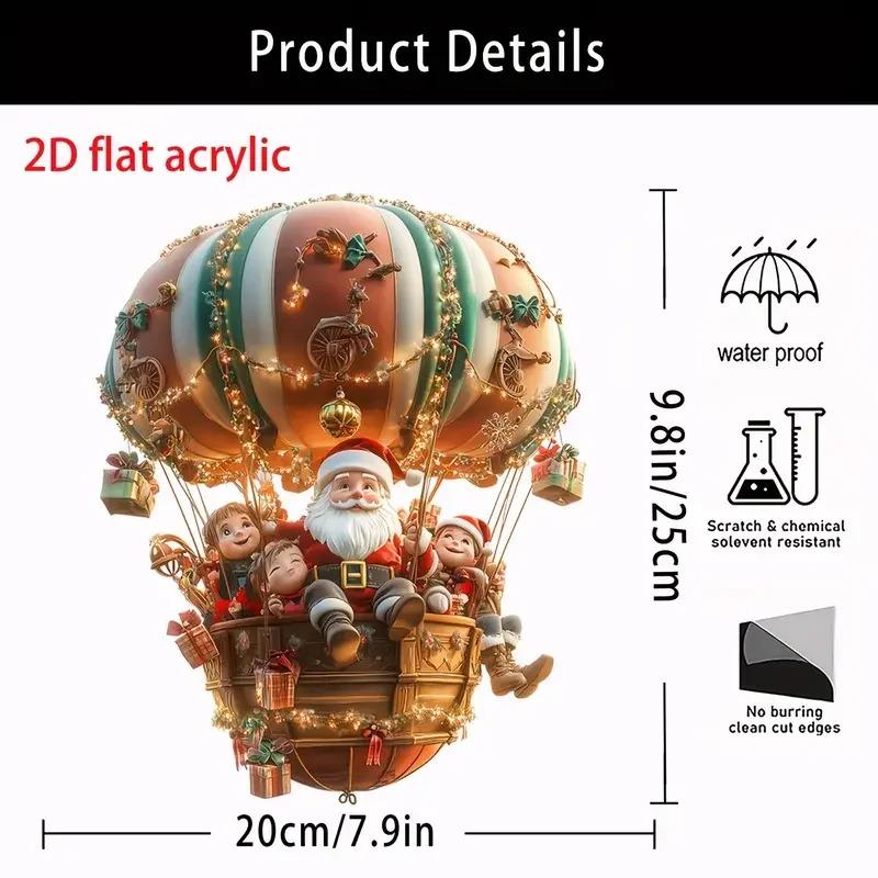 Christmas Acrylic Hot Air Balloon Ornaments - 2D Flat Clear Crystal Xmas Tree Decorations