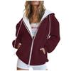 Fashion Hoodie Women Long Sleeve Zipper Hooded Pullover Casual Sweatshirt Solid Color Tops With Pockets